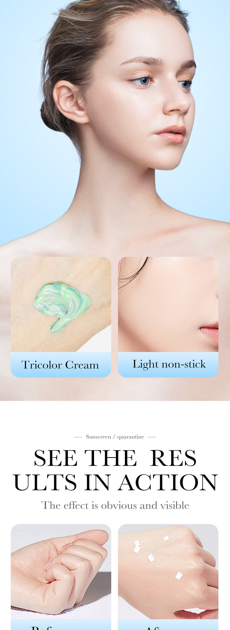 Full English Makeup SADOER Three-color Rainbow Primer Brightening Skin Tone Sunscreen Makeup Base  Wholesale