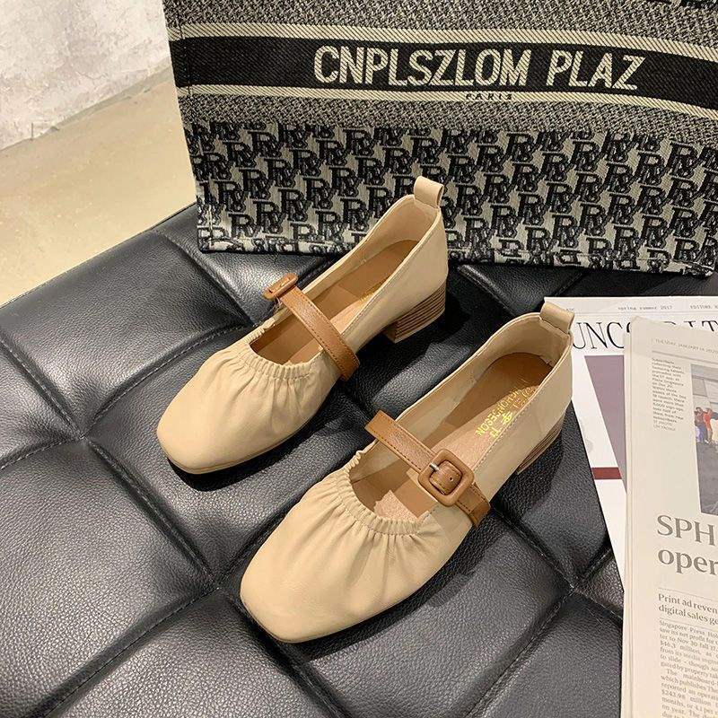 Hepburn Style Shallow Mouth Chunky Heel Single Shoes for Women2025New Square Toe Mary Jane Granny Shoes Mid Heel Versatile Soft Sole Retro
