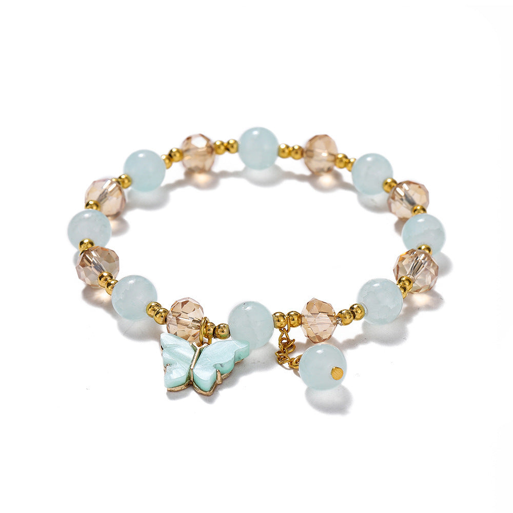 New Explosive Crystal Bracelet for Women, Dopamine Color Matching Beaded Butterfly Crystal Glass Bracelet