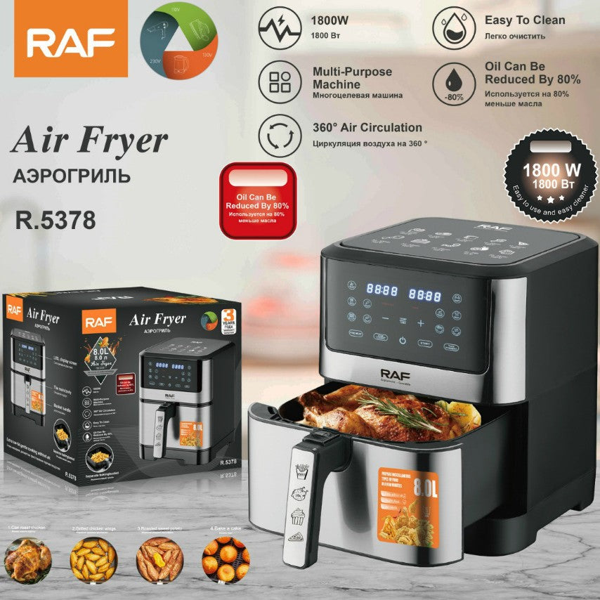 RAF European Standard Air Fryer Large Capacity Multi-Functional Smart Household Digital Display Electric Fryer8L Removable
