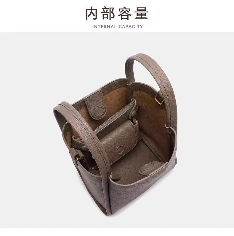 Medium Size Basket Series Women's Bag Top Layer Cowhide Fashion Women's Bag Large Capacity Shoulder Bag Crossbody Handbag Bucket Bag