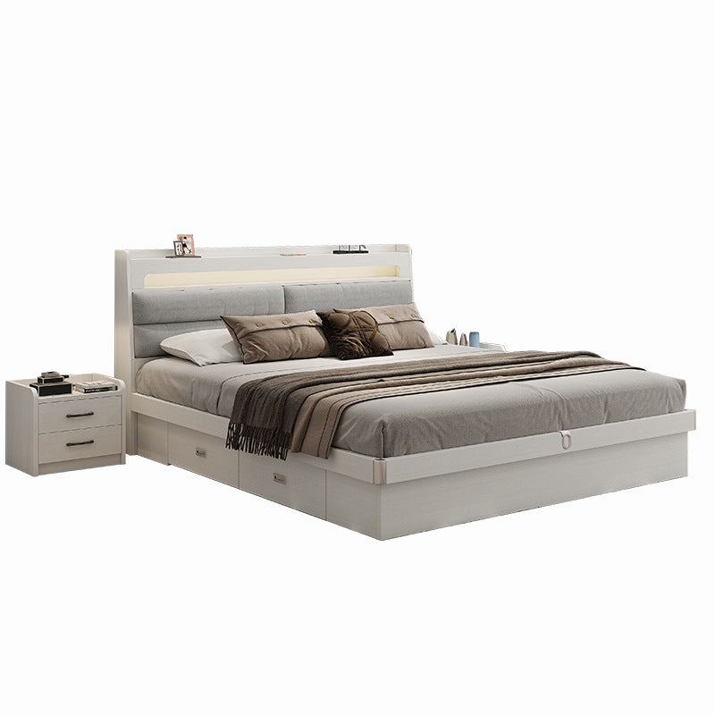 Custom Fabric Bed1.5Small Apartment Master Bedroom Soft Pack Technology Fabric Double Bed Simple Solid Wood Storage Bed Organizer