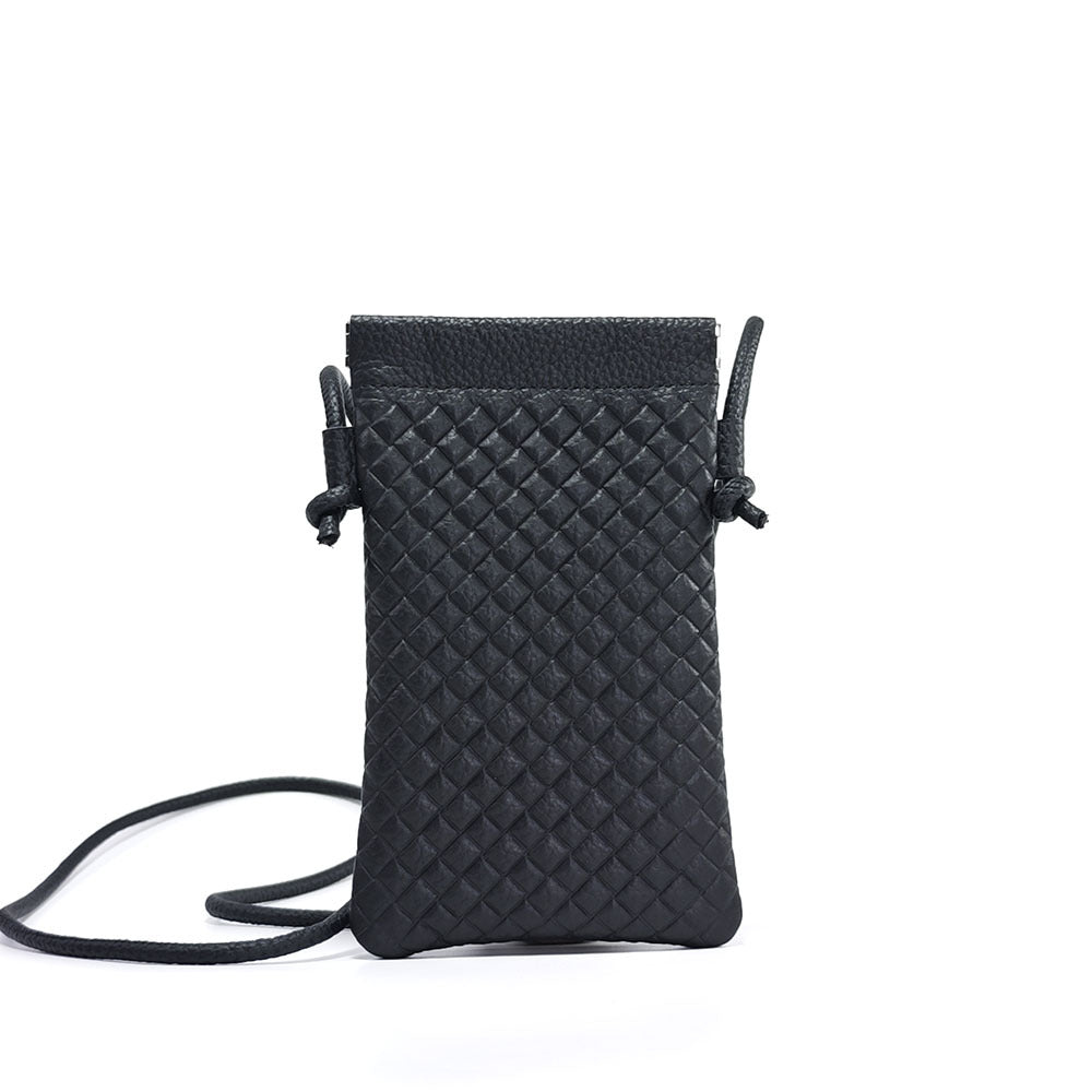 Genuine Leather Phone Bag for Women, Crossbody Small Bag, New Woven Pattern Vertical Style, Lightweight Mini Cowhide Walking Bag