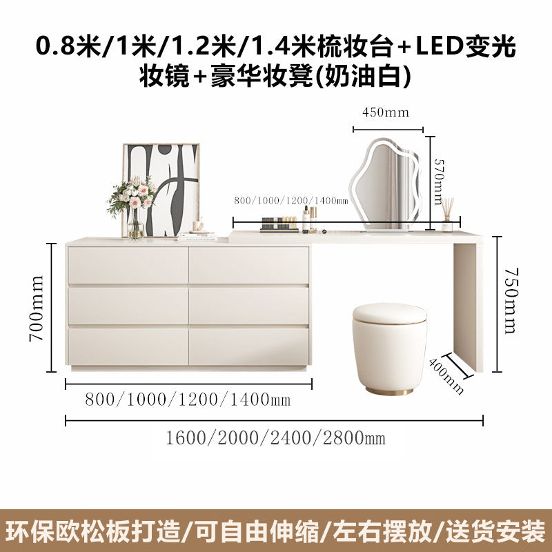 Solid Wood Dressing Table Bedroom Chest of Drawers Integrated Makeup Mirror Dressing Table Storage Cabinet Light Luxury Extendable Makeup Desk