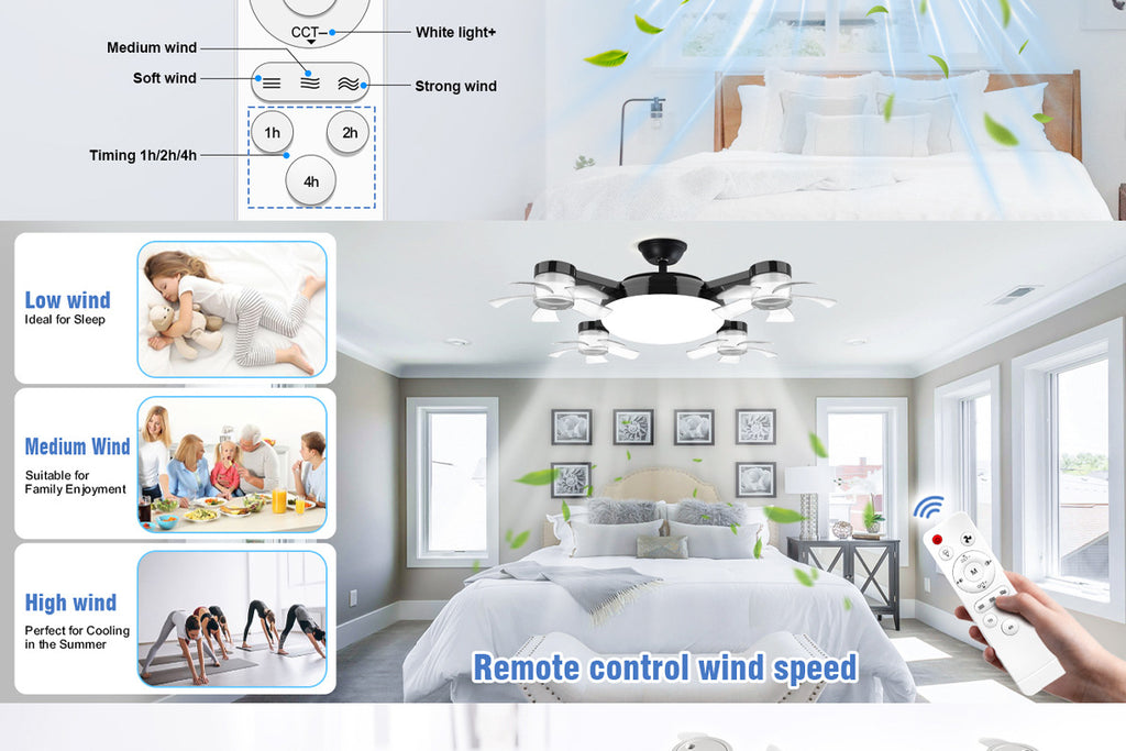 50W Drone Style Ceiling Fan Light E27Fan Light led Fan Light Folding Ceiling Light3Color Light