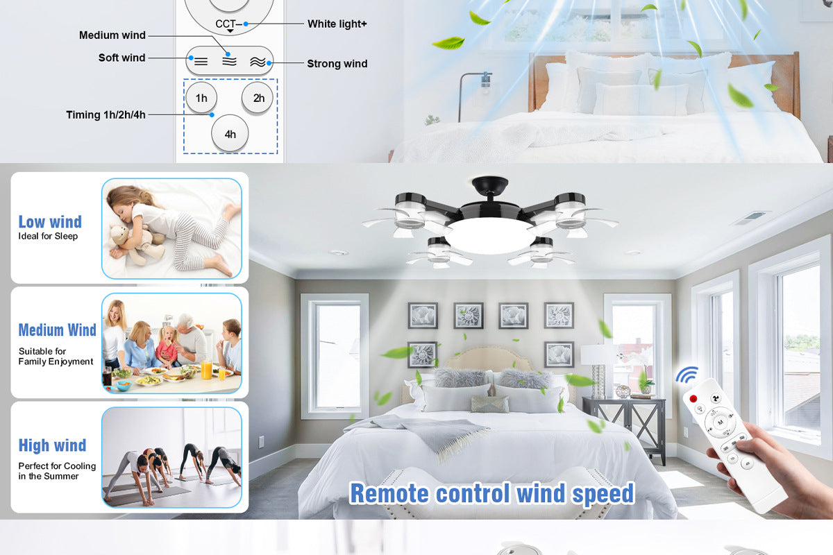 50W Drone Style Ceiling Fan Light E27Fan Light led Fan Light Folding Ceiling Light3Color Light