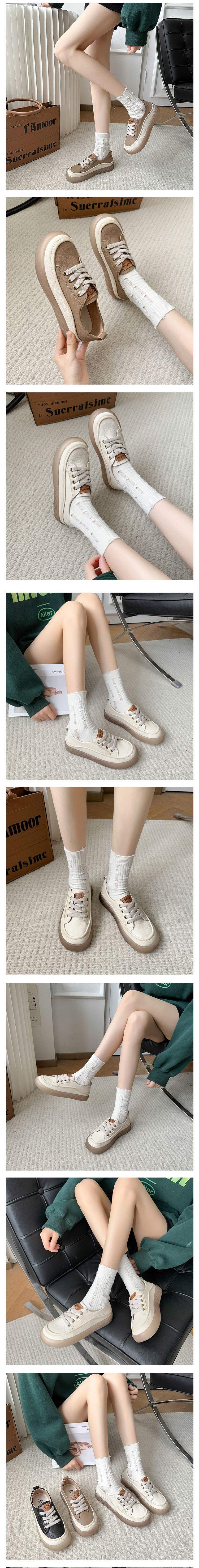 2025Autumn New Fashion Versatile Soft Sole Soft Surface Lace-up Casual White Shoes Slip-on Thick Sole Women's Single Shoes