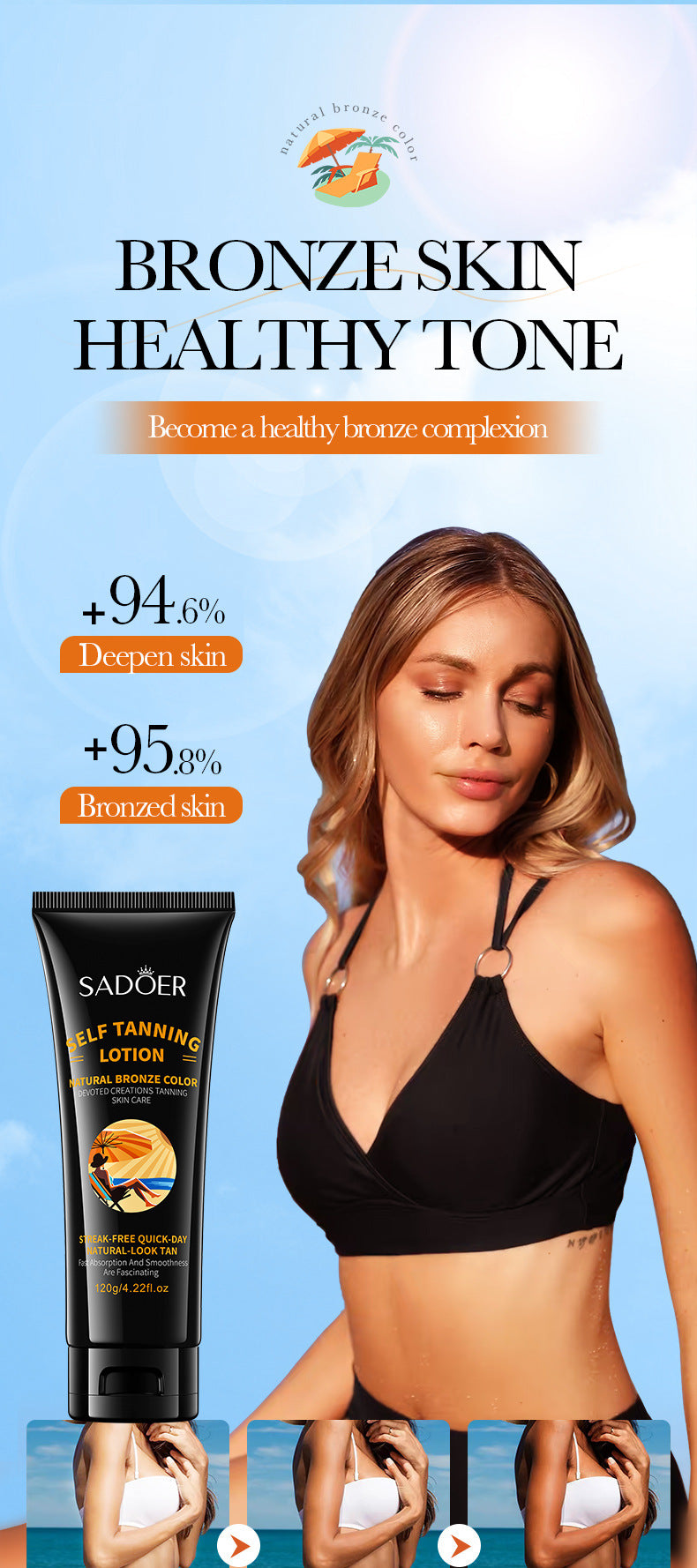 Tanning Moisturizer120gSADOER Moisturizing and Hydrating Wheat Color Sunbathing Essence Lotion for Foreign Trade Cross-Border