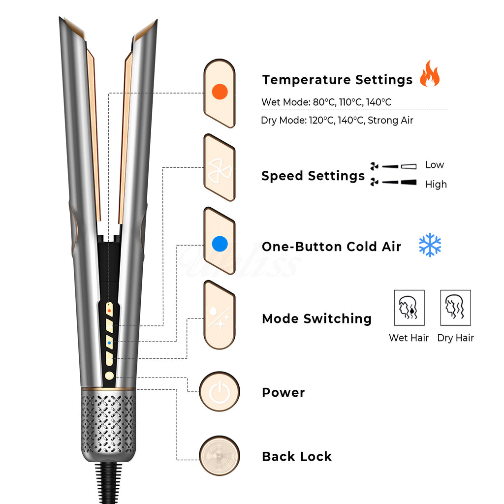 Straight Hair Straightener Blow Dryer 2-in-1 Hair Straightener Dry and Wet Dual-Use Hair Dryer Clip Negative Ion Hair Dryer Comb