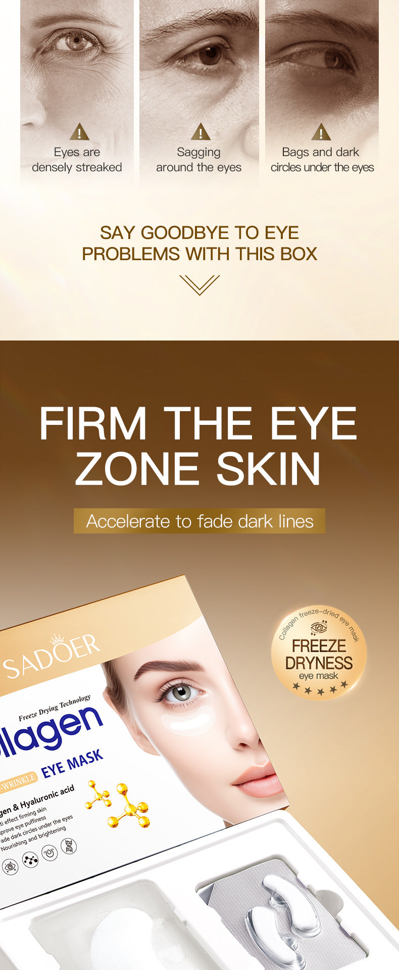 Collagen Hyaluronic Acid Freeze-Dried Eye Mask SADOER Firming and Moisturizing Eye Mask Cross-Border Wholesale