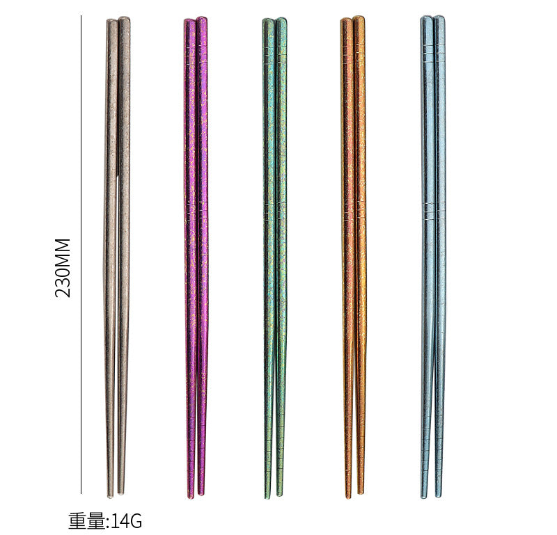 Pure Titanium Crystal Chopsticks for Home and Outdoor Use, Light Luxury Colorful Ice Flower Chopsticks for Restaurants23cm Half Square Chopsticks Antibacterial Titanium Chopsticks