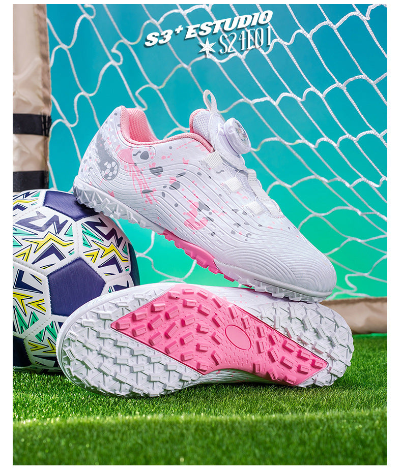 Rotating Button New Children's Soccer Shoes Girls' Spike Training Shoes Girls' Elementary School Sneakers Sports Shoes