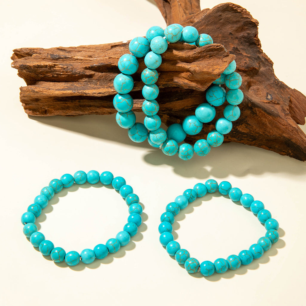 Bohemian Style Turquoise Multi-Layer Stacking Bracelet Set Light Luxury Diamond-encrusted Chain Beaded Bracelet