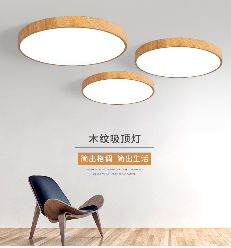 Nordic Ultra-Thin Imitation Wood Grain Ceiling Light Round Modern Minimalist led Room Bedroom Lamp Iron Art Balcony Living Room Lamp