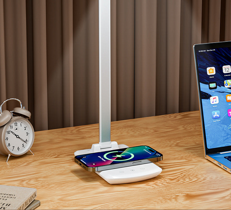 LED Table Lamp Folding Three-speed Adjustment Smart Eye Protection Lamp Mobile Phone Wireless Charging Bedroom Bedside Reading Lighting Lamp