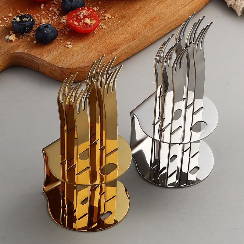 304Stainless Steel Fork Hotel Restaurant Fruit Fork with Base6Home Cake Dessert Fork Set