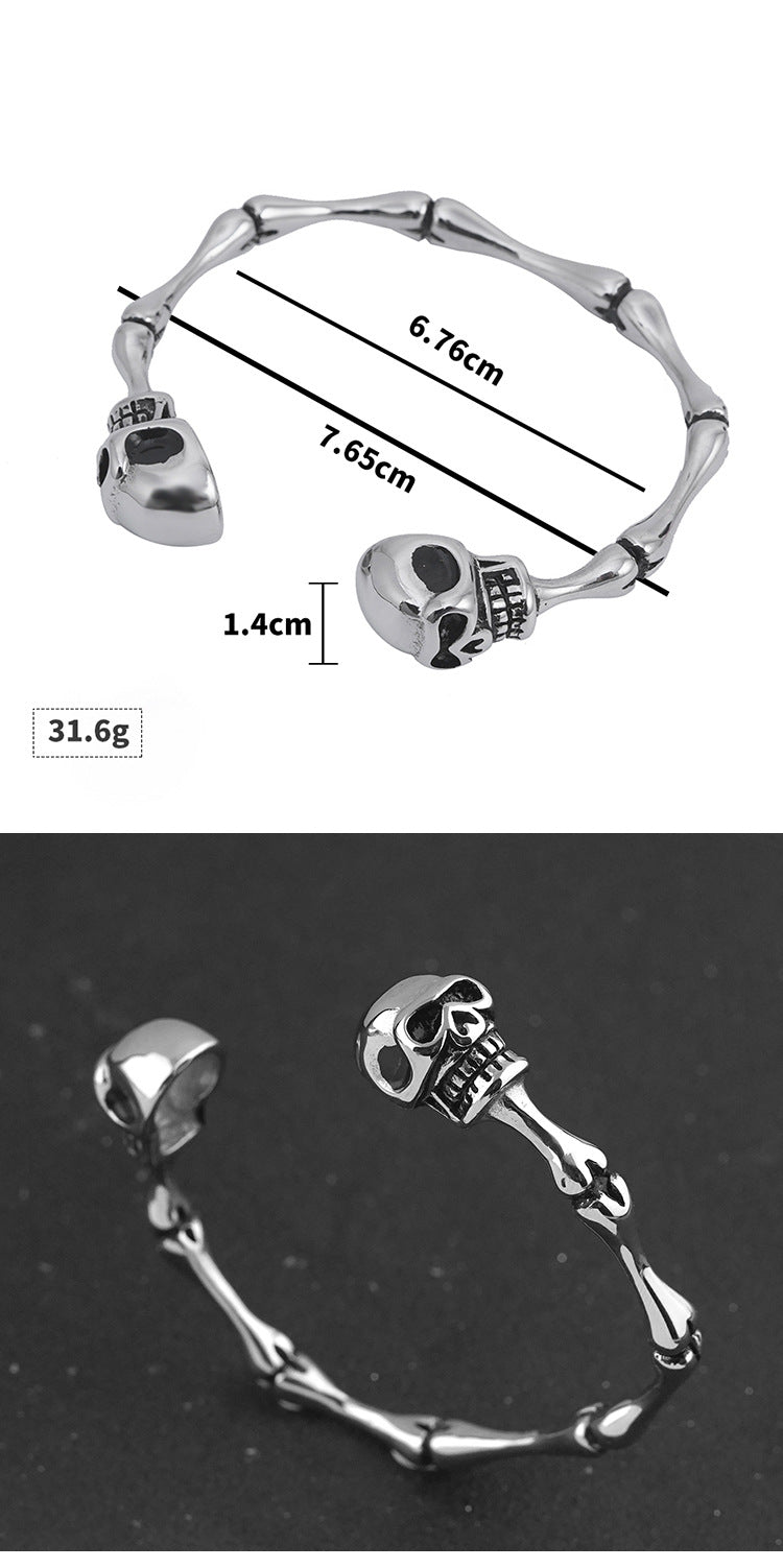 Exaggerated Retro Skull Titanium Steel Bracelet for Men Punk Hip Hop Stainless Steel Bone Jewelry Manufacturer