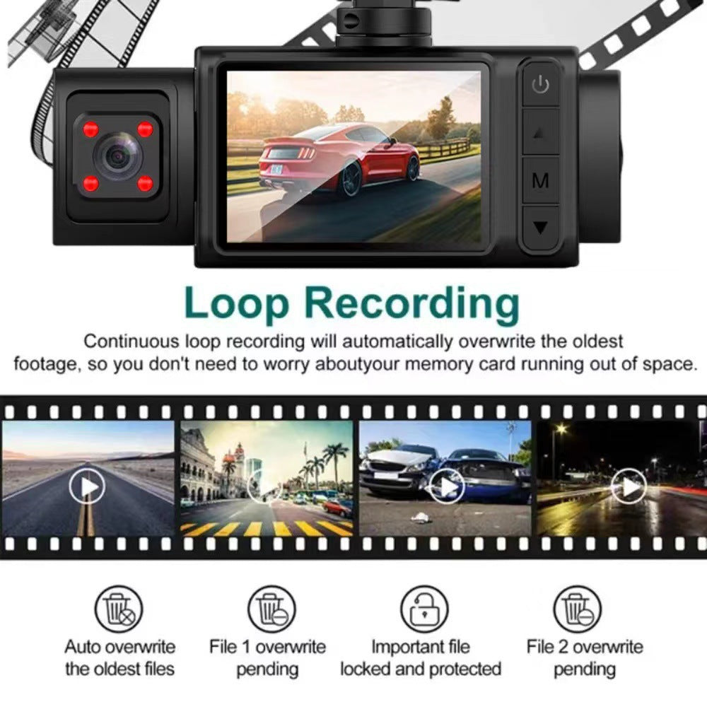 S11New three-lens dashcam2Inch Hd1080P Simultaneous Recording of Front, Interior, and Rear of the Vehicle