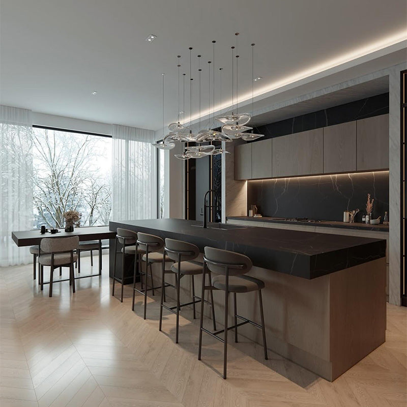 Best Simple Melamine Dark Black Luxury Large Modular Solid Wood Kitchen Cupboard Pantry Cabinet Set