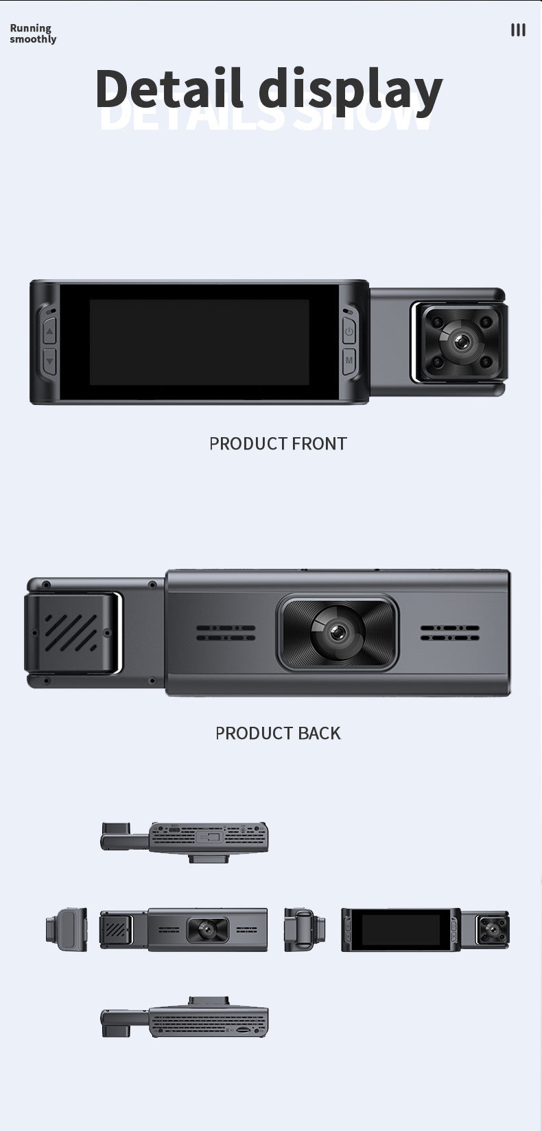 S181080P Three-lens driving recorder with high-definition ultra-wide-angle night vision WiFi Vehicle Front Dash Cam