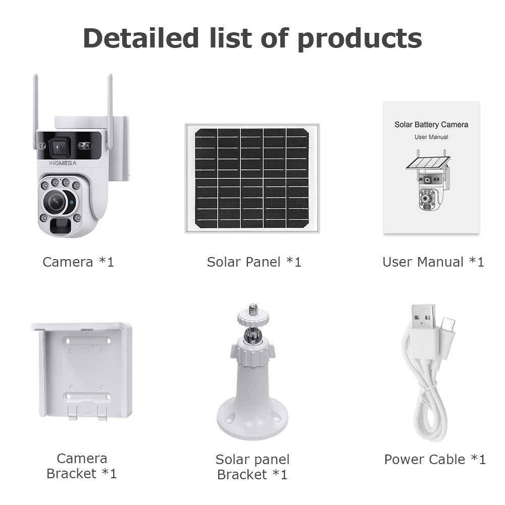 4G Solar-powered Camera6MP High Definition Full Color Dual Lens Dual Screen20X Zoom Solar Camera
