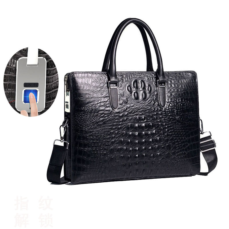 Anti-theft Fingerprint Lock Genuine Leather Briefcase Men's Business Handbag Commuting High-end Shoulder Crossbody Bag Fingerprint Unlock