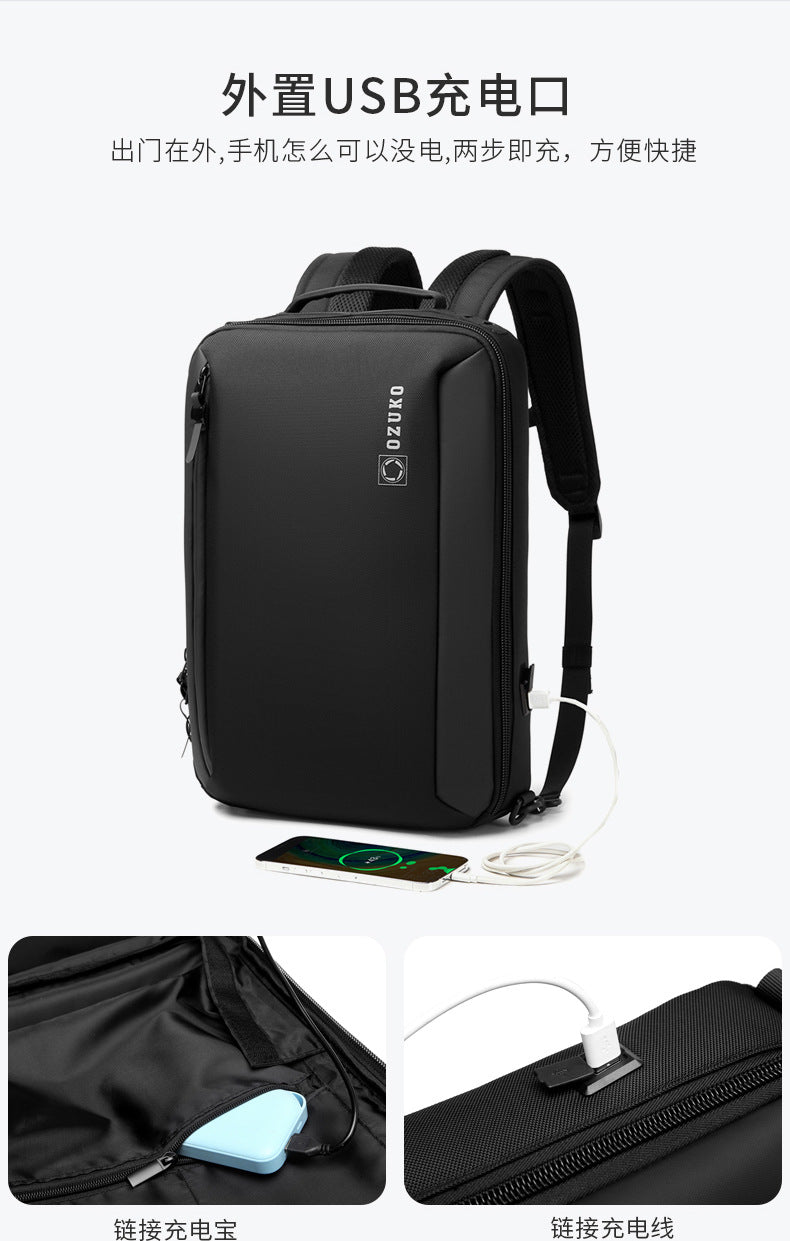 OZUKO Business Backpack Double Shoulder Laptop Bag for Men Lightweight Handheld College Student Commuting Waterproof Notebook Backpack