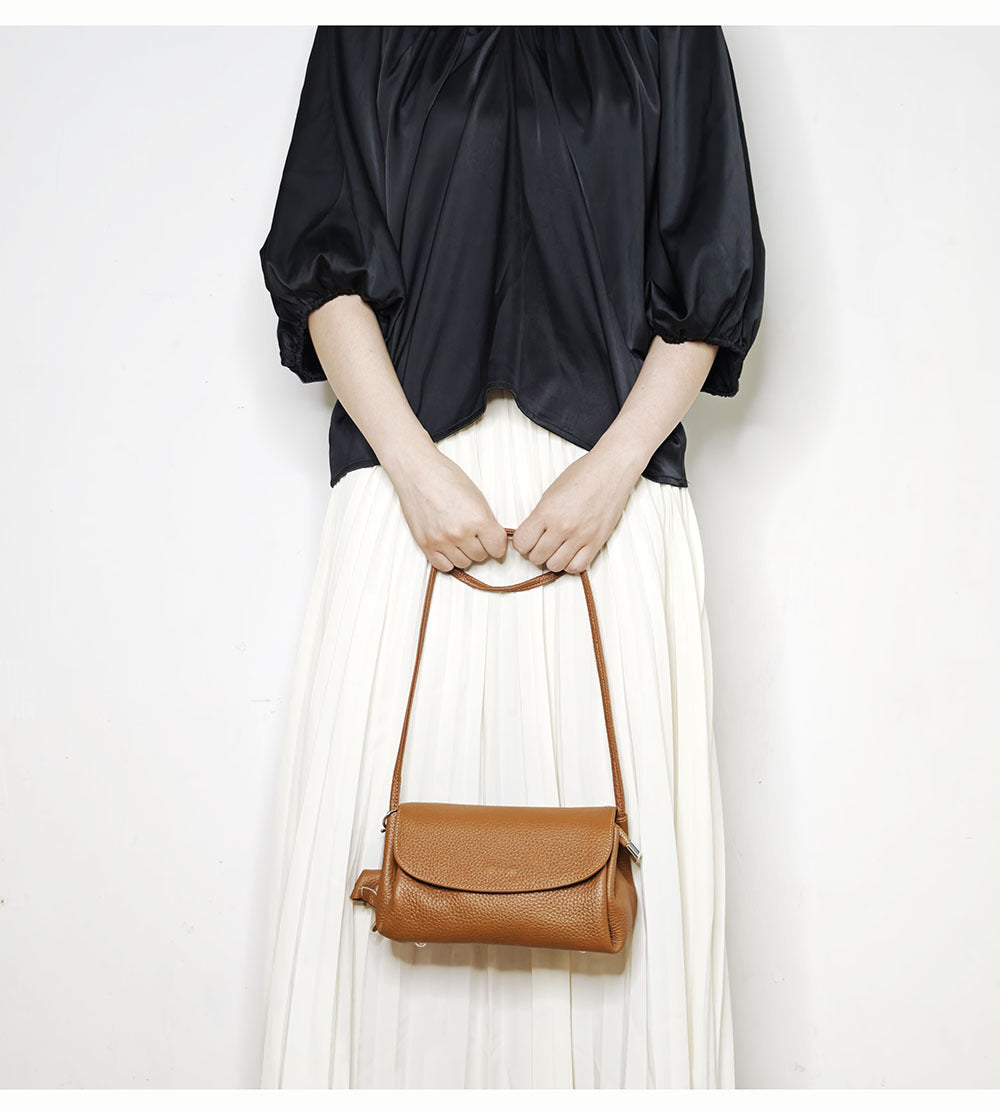 Genuine Leather Small Square Bag Daily Simple Women's Bag2025New Casual Little Elephant Commuting Versatile Cover Head Single Shoulder Crossbody Bag