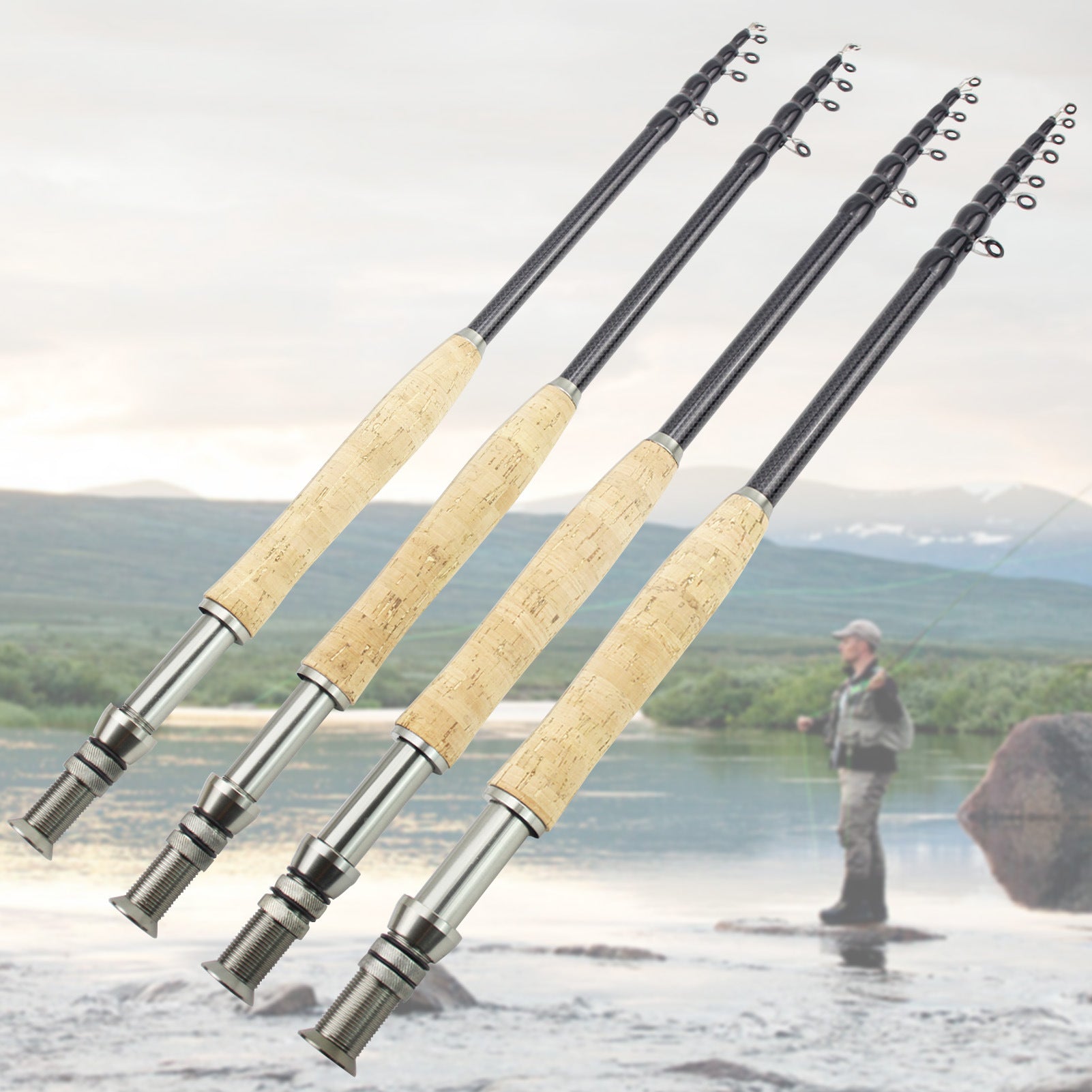 European and American Popular Portable Retractable Fly Rod Carbon Fiber Wooden Handle Fly Fishing Rod Lure Bass Pike Rod