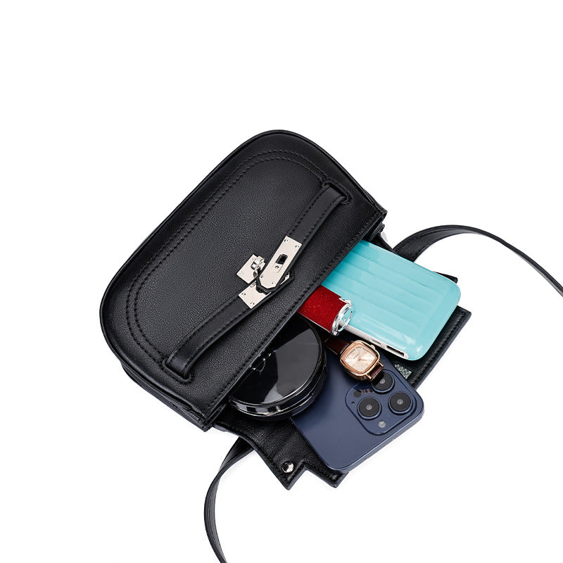 European and American Style Casual Women's Small Crossbody Bag2025New Fashionable Lightweight Single Shoulder Crossbody Bag with Buckle Genuine Leather Kelly Bag