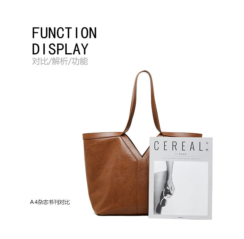 Minimalist Korean Style Tote Bag Shoulder Bag Versatile Large Capacity Women's Bag Underarm Bag Light Luxury Fashion Handbag Cowhide