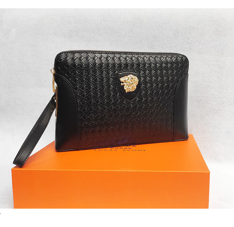 Men's Genuine Leather Handbag with Fingerprint Unlock, Clutch Bag with Password Lock, Business Fashion Portable Clutch