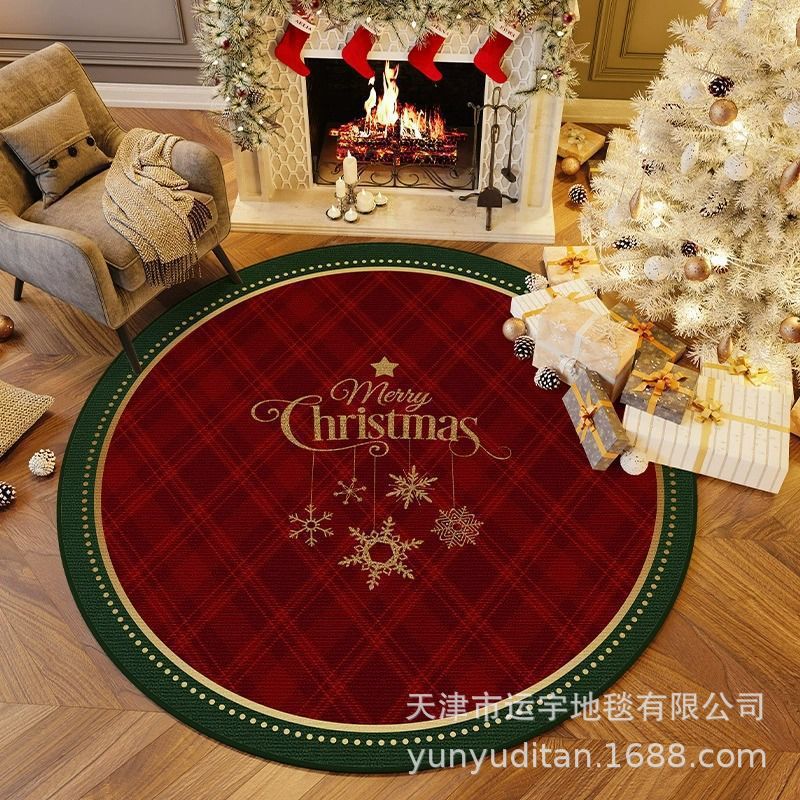 American Christmas Decoration Round Floor Mat Bedroom Living Room Non-Slip Foot Mat Carpet Manufacturer Can Label and Ship on Behalf