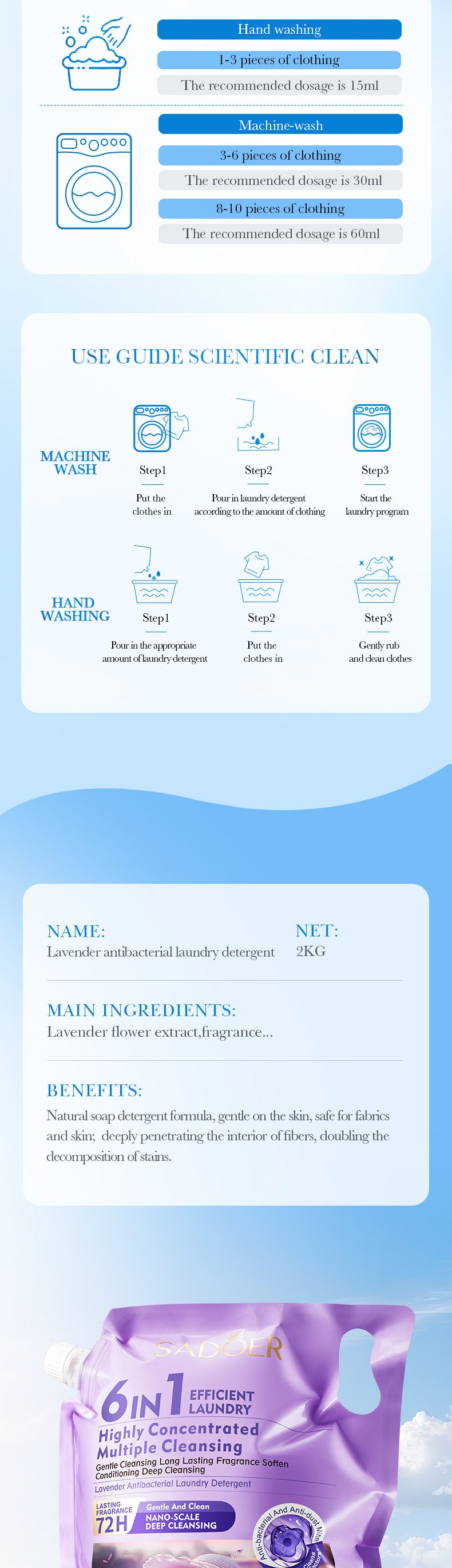 Cross-border Large Capacity Lavender Antibacterial Laundry Detergent2KG Clean Fragrance Export Manufacturer Wholesale