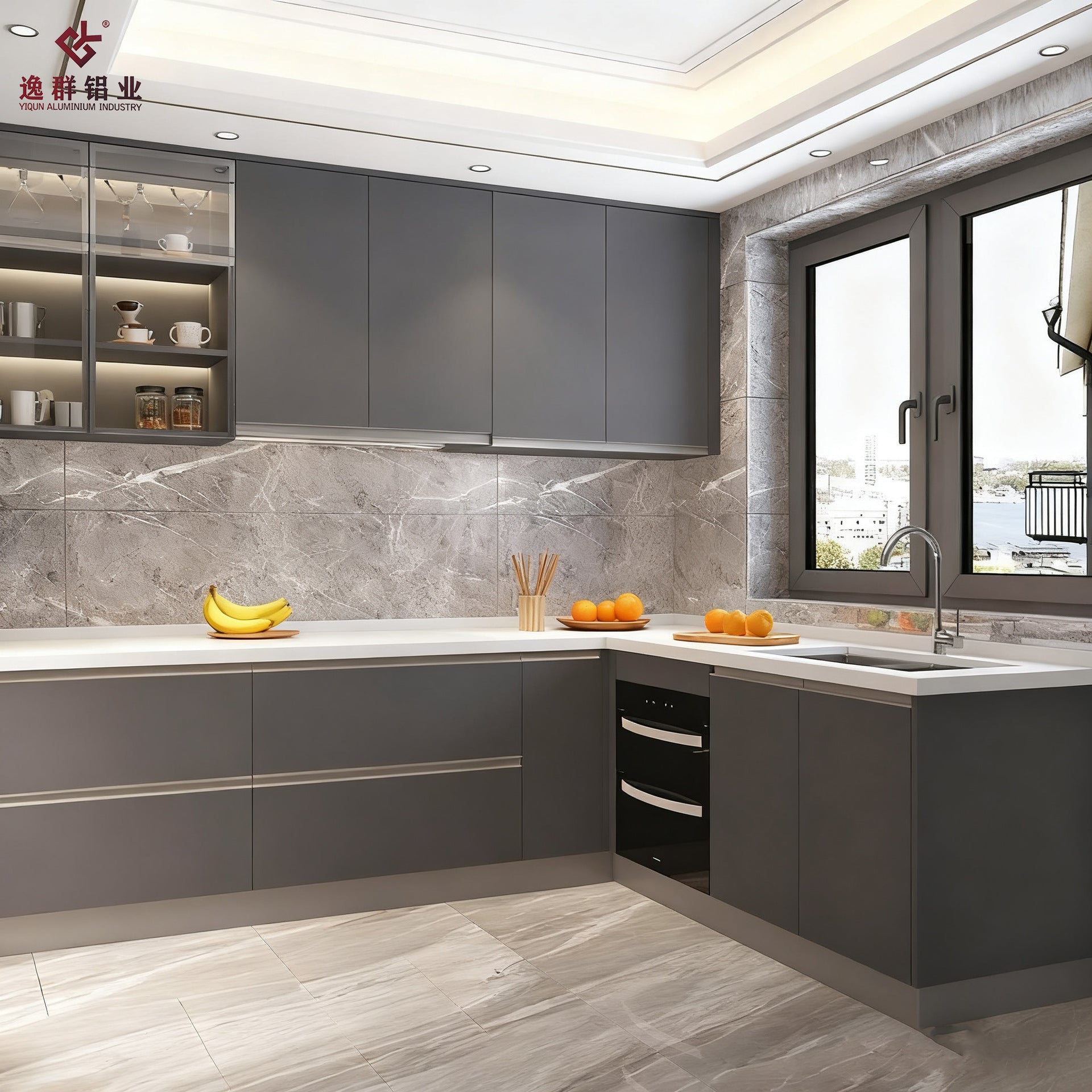 Custom Aluminum Alloy Home Kitchen Cabinets and Wall Cabinets, Whole House Integrated Cabinets, Stove, Factory Direct